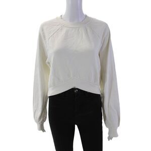 The Range Womens Cotton Long Sleeve Cropped Crewneck Top White Size XS